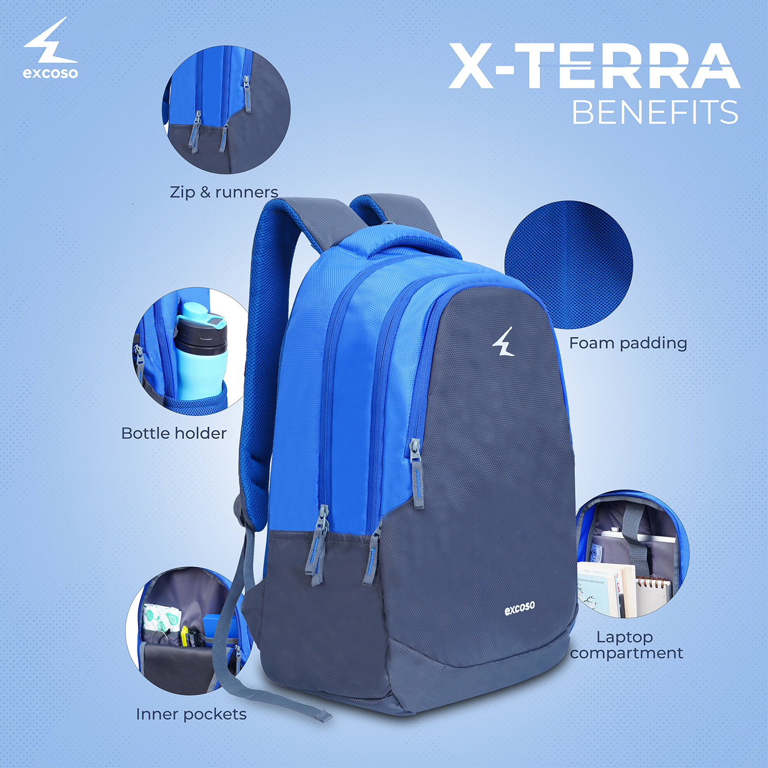 Excoso Office Bags Laptop Polyester Blue_3