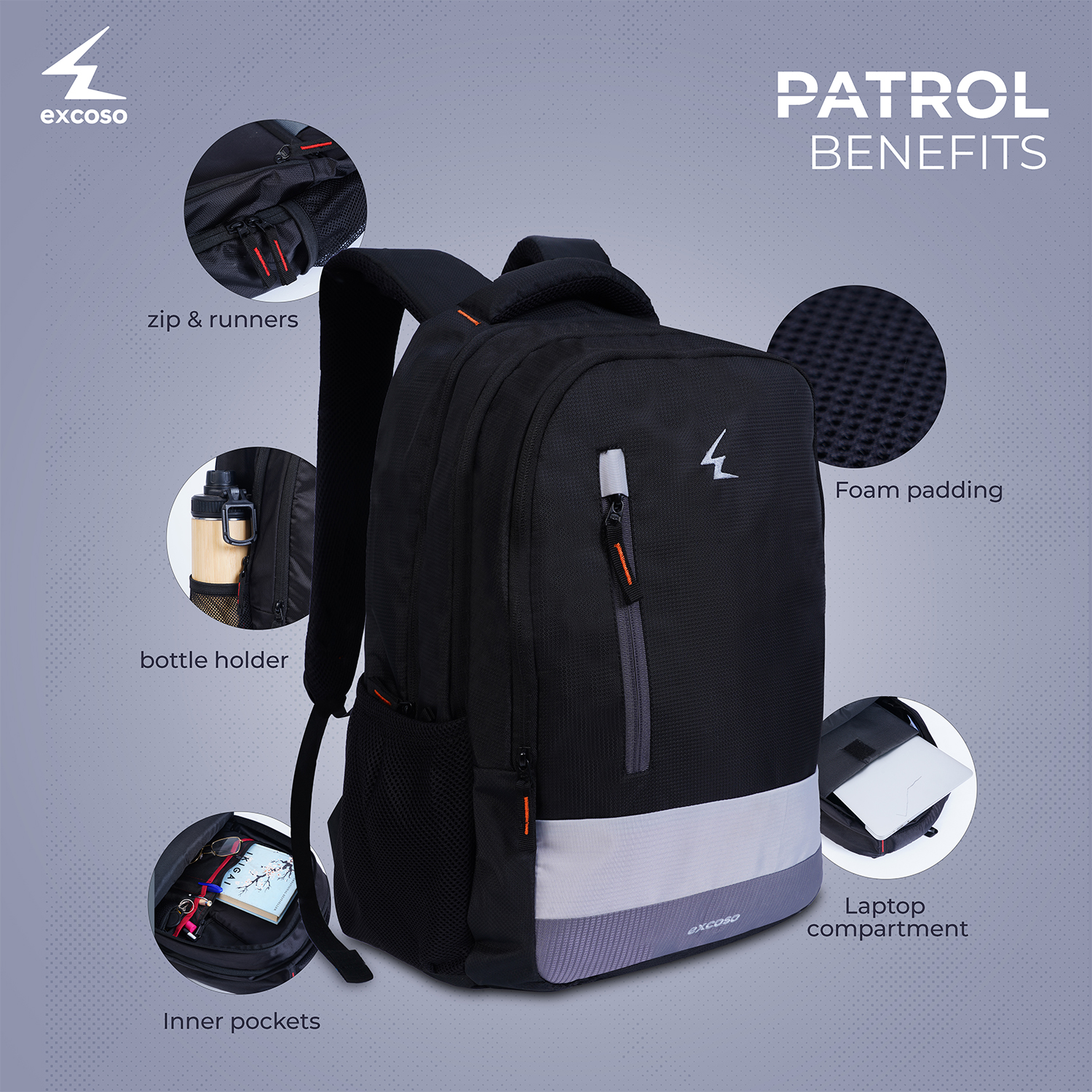 Excoso Office Bags Laptop Polyester Black and Grey_1