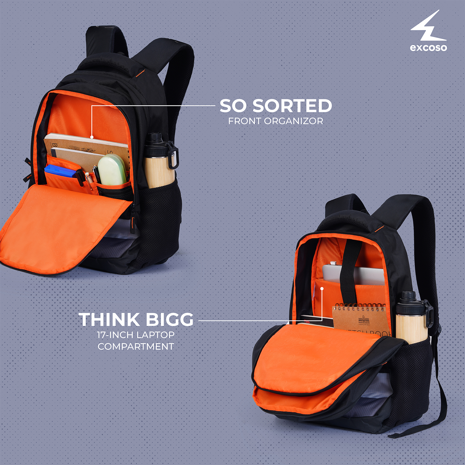 Excoso Office Bags Laptop Polyester Black and Grey_2