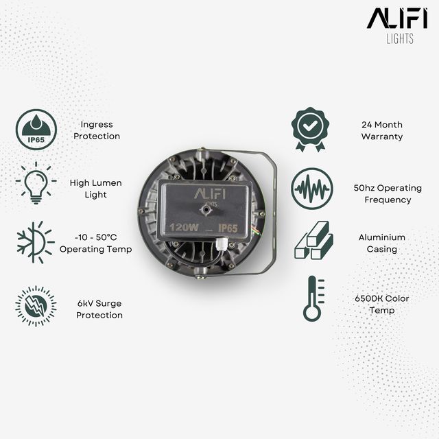Alifi Lights 120 W Cool White 6500 K IP65 14400 Lumen ALFHBL120 High Bay Light_2