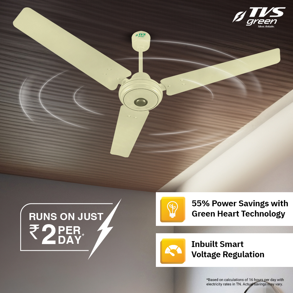 TVS GREEN Power Saver 1200 mm 3 Blades 32 W Ivory Ceiling Fans_1