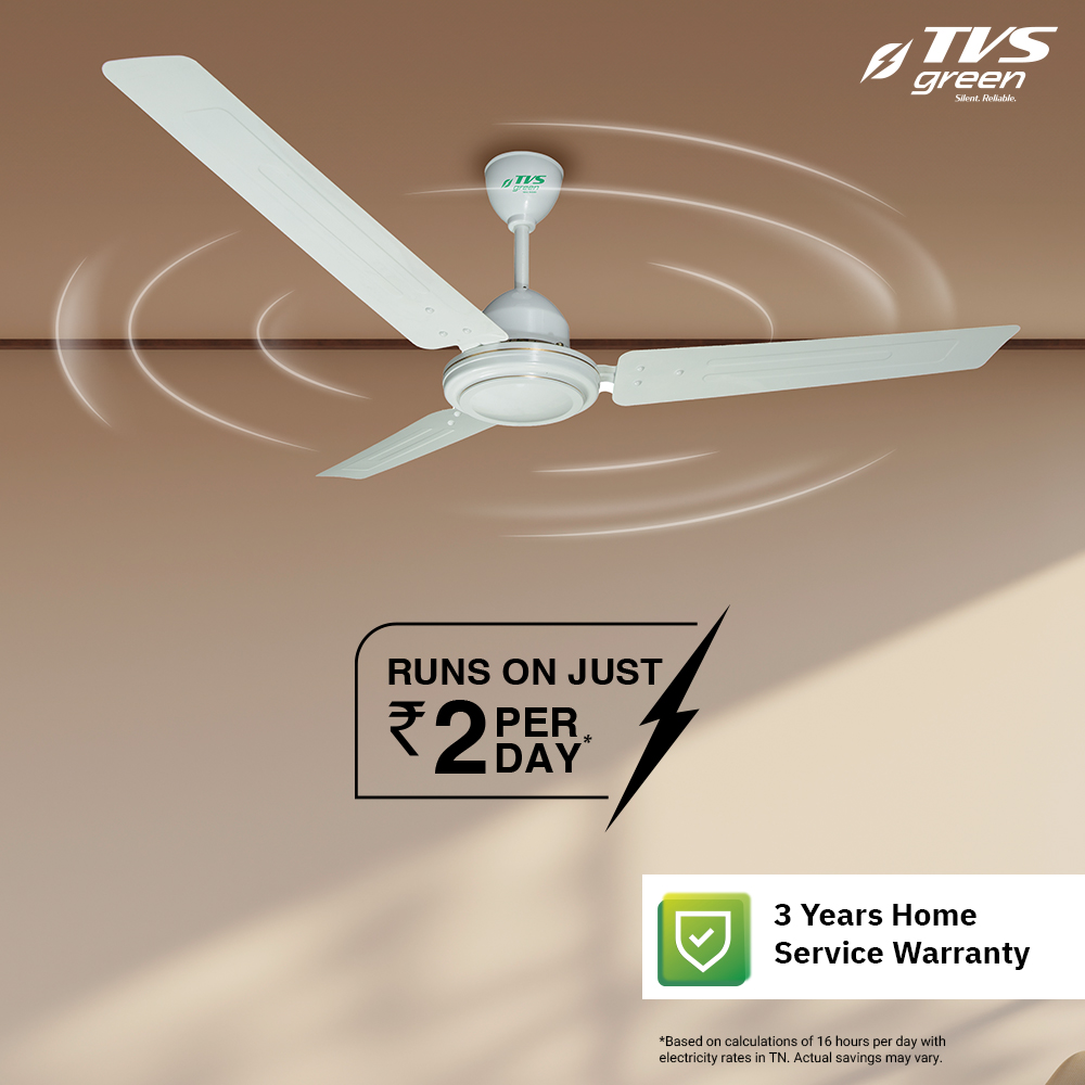 TVS GREEN Power Saver Neo 1200 mm 3 Blades 33 W White Ceiling Fans_2