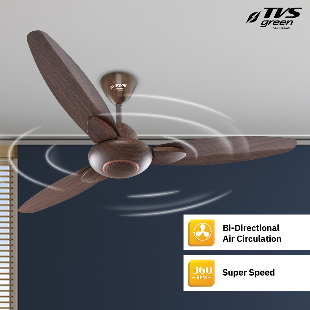 TVS GREEN Ario 1200 mm 3 Blades 35 W Dark Wood Ceiling Fans_2