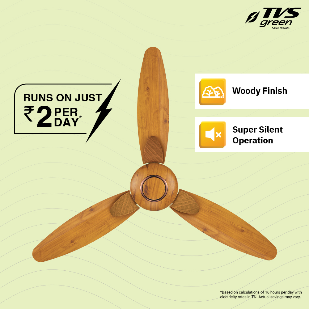 TVS GREEN Ario 1200 mm 3 Blades 35 W Natural Wood Ceiling Fans_1