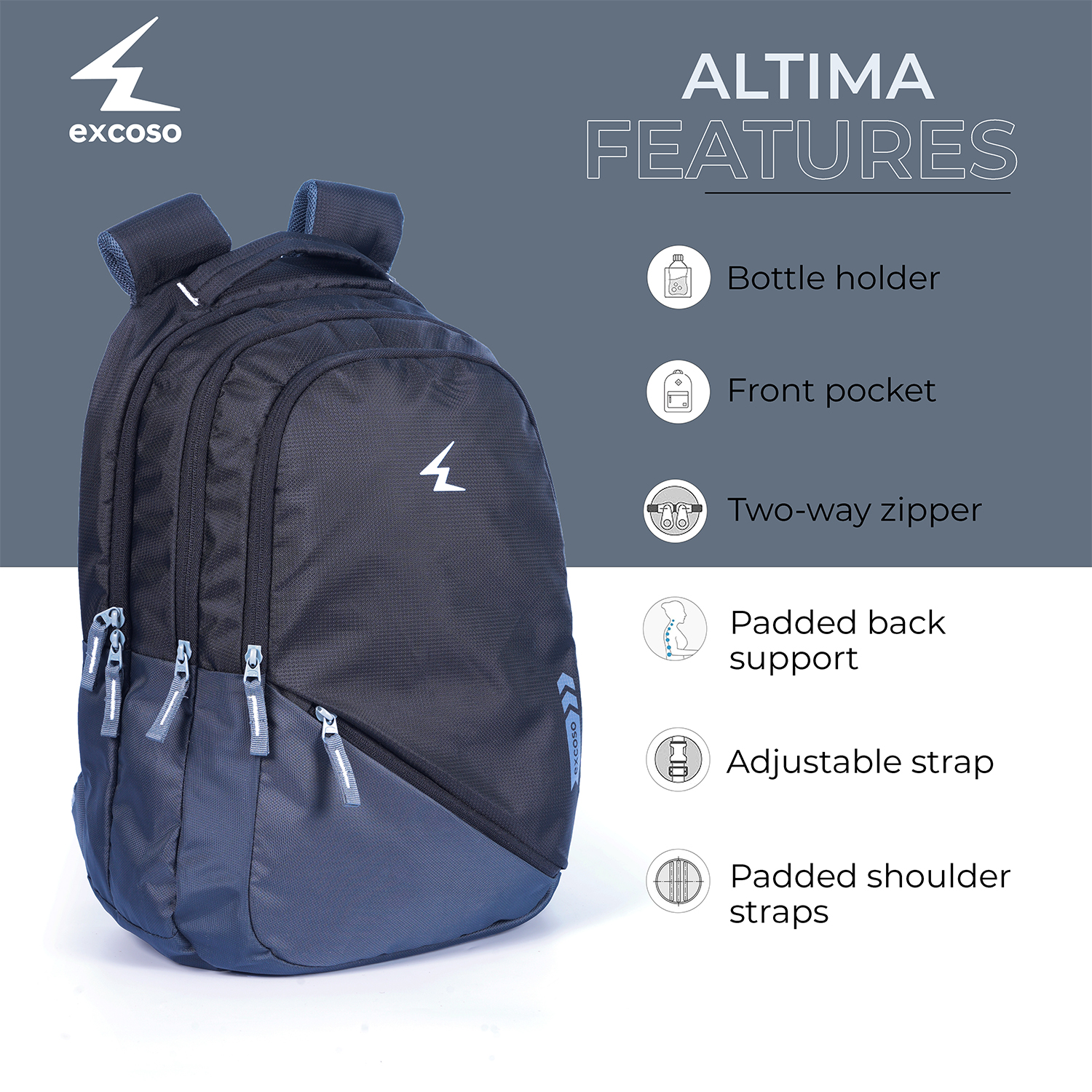 Excoso Office Bags Laptop bag Polyester Black and Grey_4