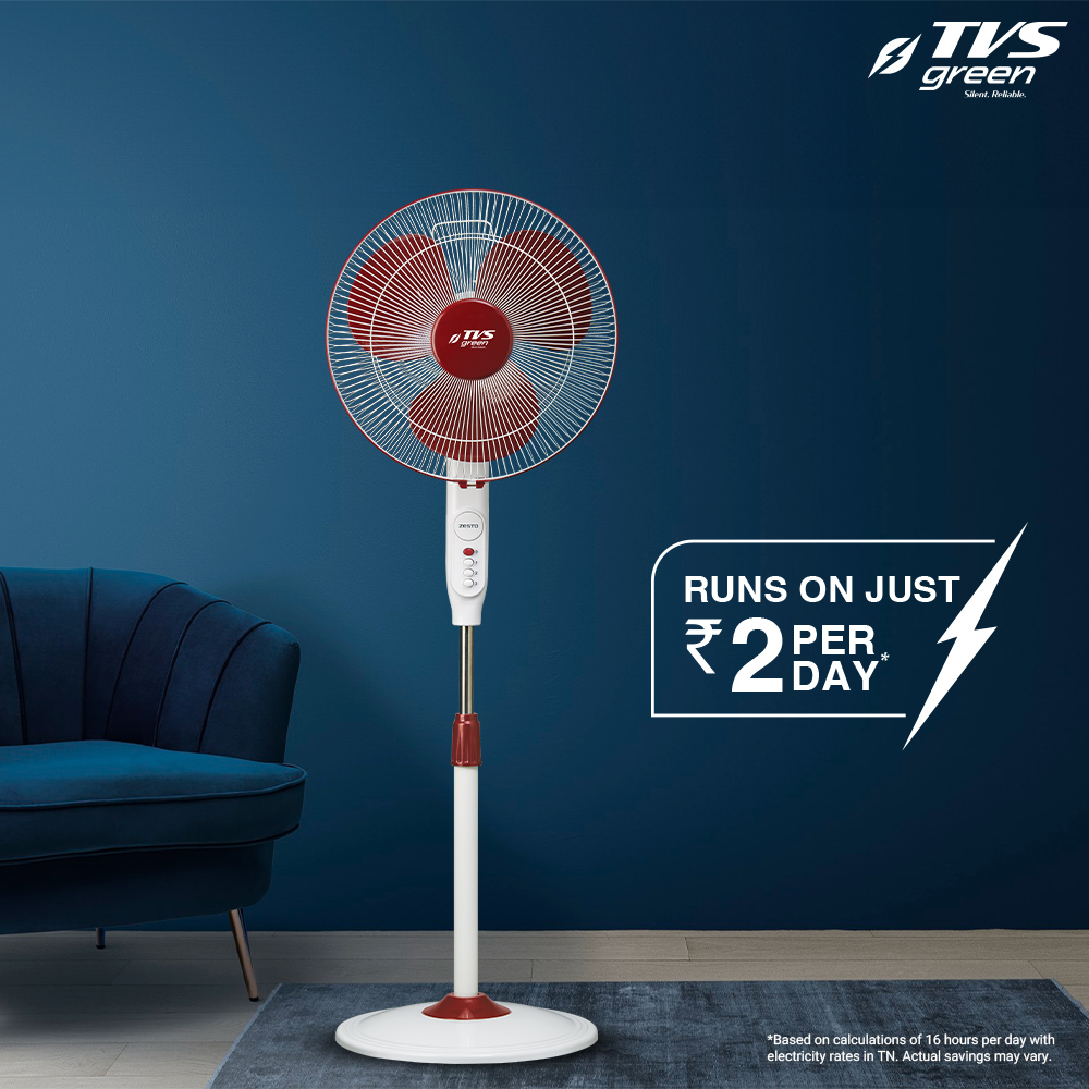 TVS GREEN ZESTO 400 mm Maroon Pedestal Fan_1