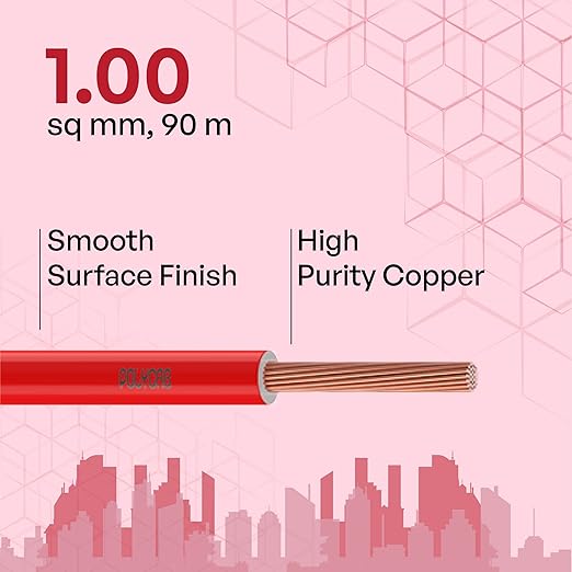 Polycab 1 sqmm Green Eco Friendly HR FR LSH LF Electric Wire Red 90 m_1