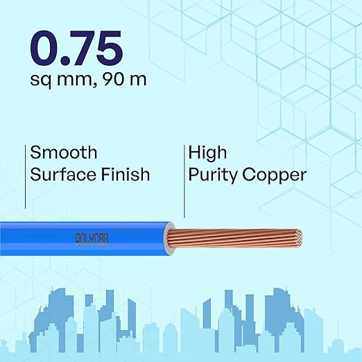 Polycab 0.75 sqmm Green Eco Friendly HR FR LSH LF Electric Wire Blue 90 m_1