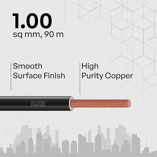 Polycab 1 sqmm Green Eco Friendly HR FR LSH LF Electric Wire Black 90 m_1