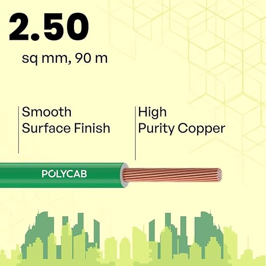 Polycab 2.5 sqmm Green Eco Friendly HR FR LSH LF Electric Wire Green 90 m_1