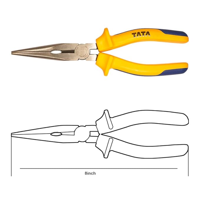 TATA AGRICO 20 mm Long Nose Mechanical Pliers PLN002 Antirust Chrome Vanadium Steel_4