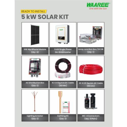 WAAREE 5 kW Single Phase Mono PERC Bifacial DCR On Grid Solar Solution_1