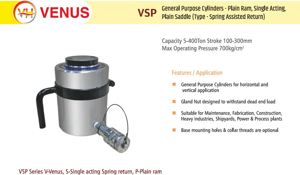 Venus 150 t Alloy Steel Hydraulic Jack 50 mm VSP 150-50 Plain Ram_1