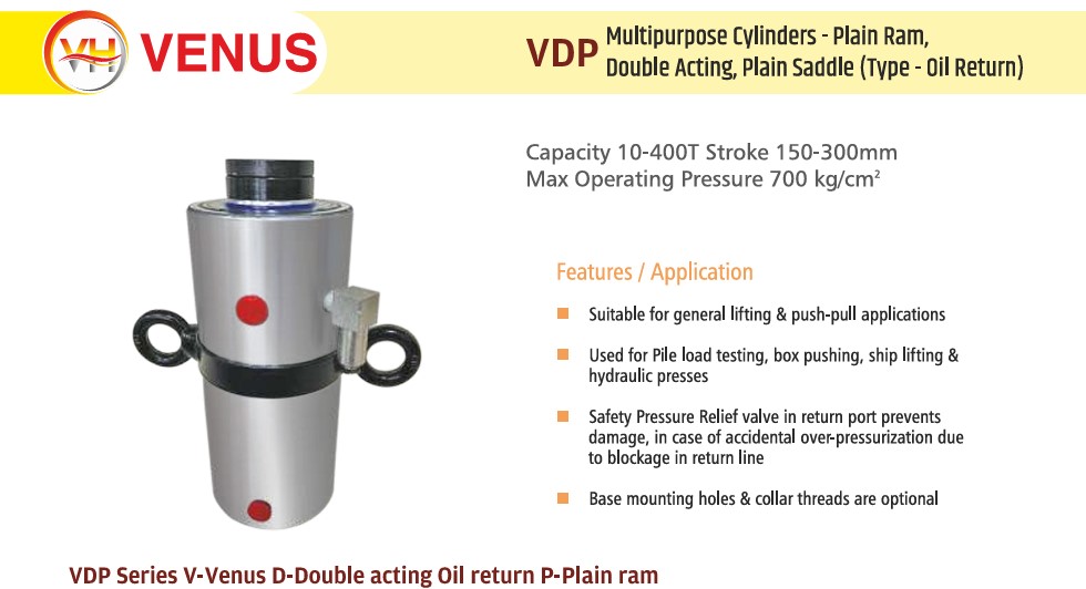 Venus 25 t Alloy Steel Hydraulic Jack 200 mm VDP 25-200 Plain Ram_1