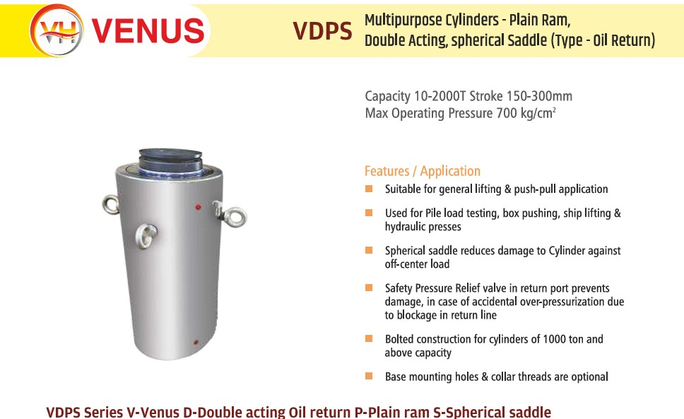 Venus 150 t Alloy Steel Hydraulic Jack 300 mm VDPS 150-300 Plain Ram_1
