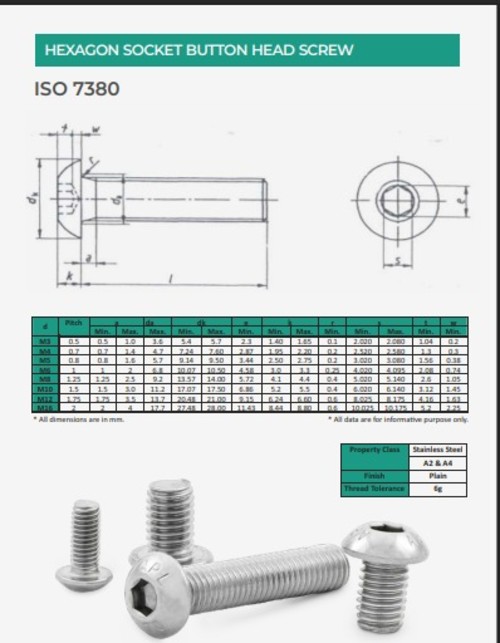 EVA M10 Button Hex Socket Head Screw A2 ISO 7380 Plain_1