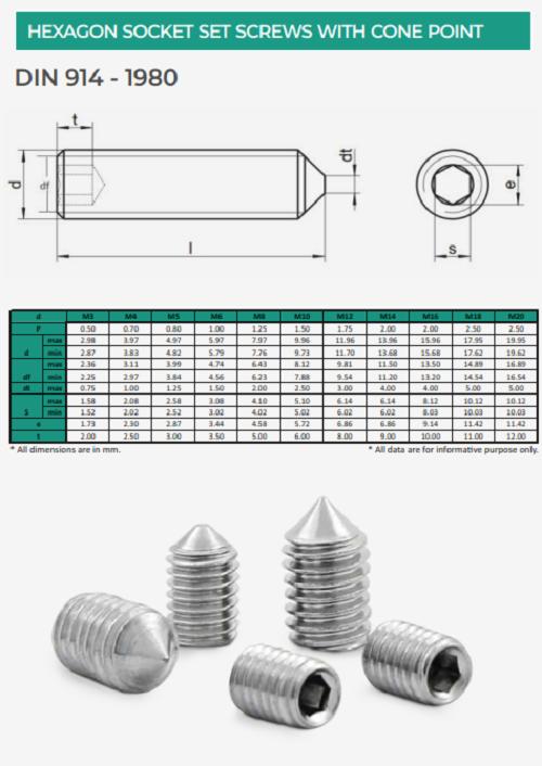 EVA Stainless Steel M16 Grub Screw 150 mm DIN 914_1