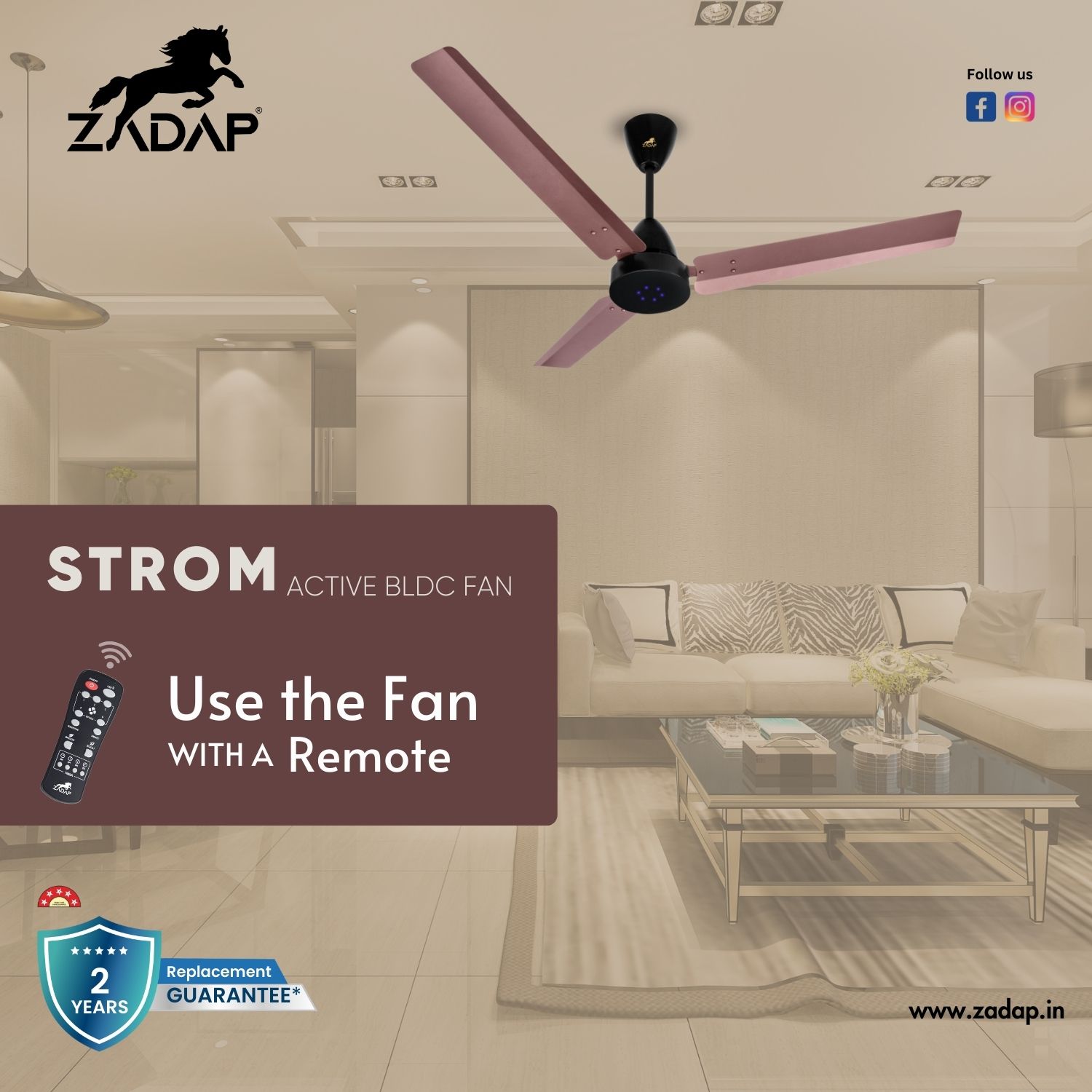 Zadap Strom 900 mm 3 Blades 28 W Red Copper Ceiling Fans_2