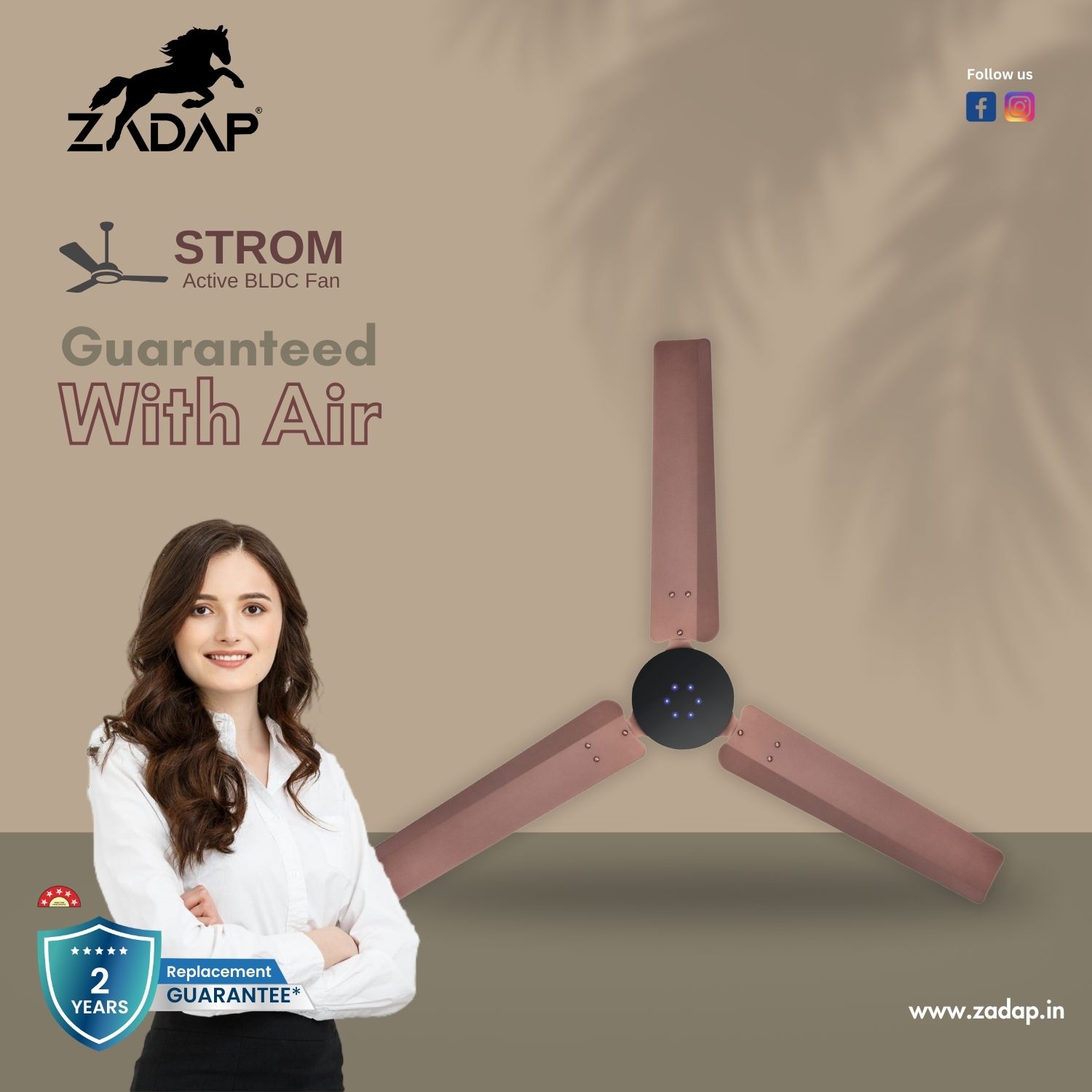 Zadap Strom 1200 mm 3 Blades 28 W Red Copper Ceiling Fans_1
