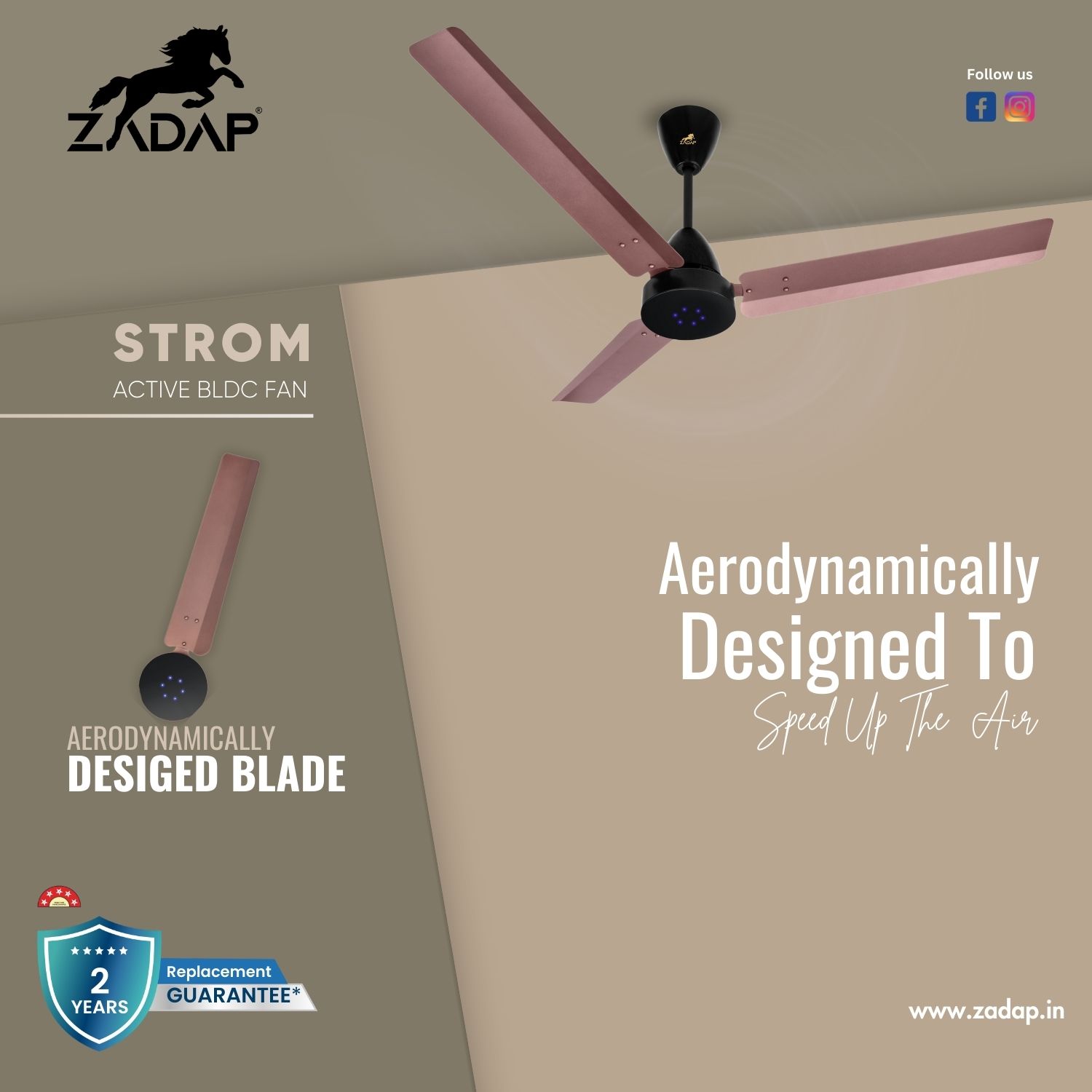 Zadap Strom 1200 mm 3 Blades 28 W Red Copper Ceiling Fans_4
