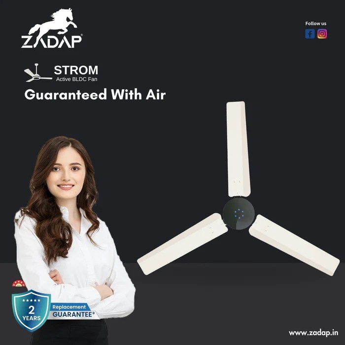 Zadap Strom 900 mm 3 Blades 28 W Ivory Ceiling Fans_3