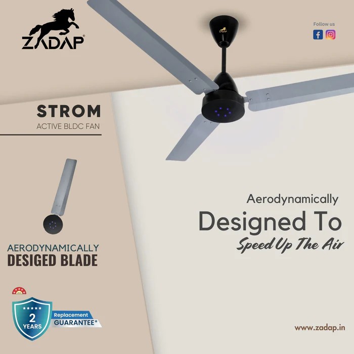 Zadap Strom 1200 mm 3 Blades 28 W Grey Ceiling Fans_2