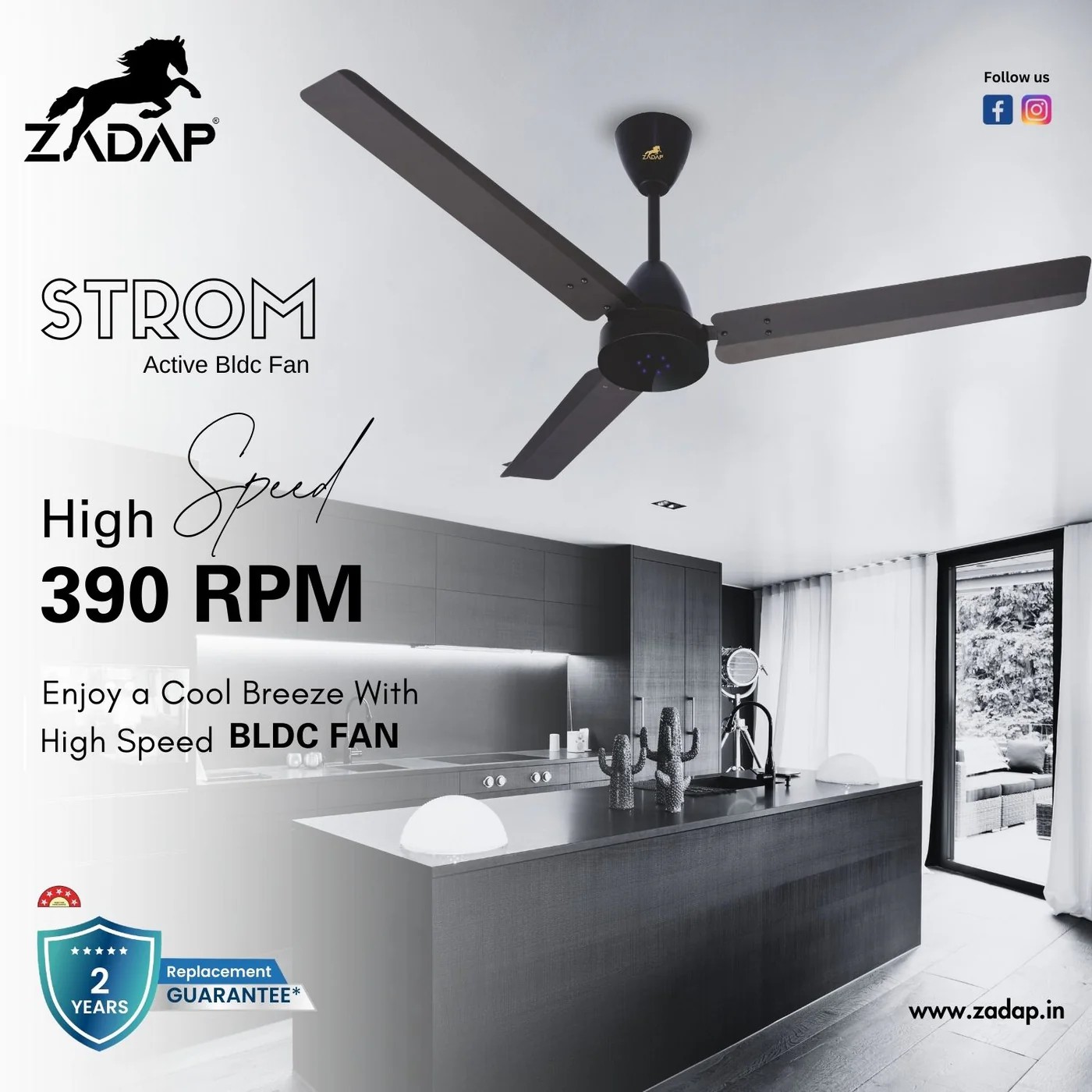 Zadap Strom 900 mm 3 Blades 28 W Smoke Brown Ceiling Fans_2