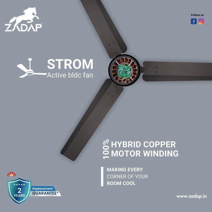 Zadap Strom 900 mm 3 Blades 28 W Smoke Brown Ceiling Fans_3