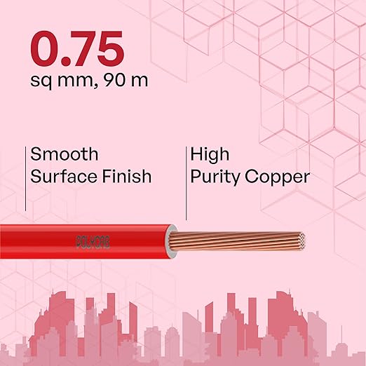 Polycab 0.75 sqmm Green Eco Friendly HR FR LSH LF Electric Wire Red 90 m_1