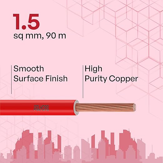 Polycab 1.5 sqmm Green Eco Friendly HR FR LSH LF Electric Wire Red 90 m_1