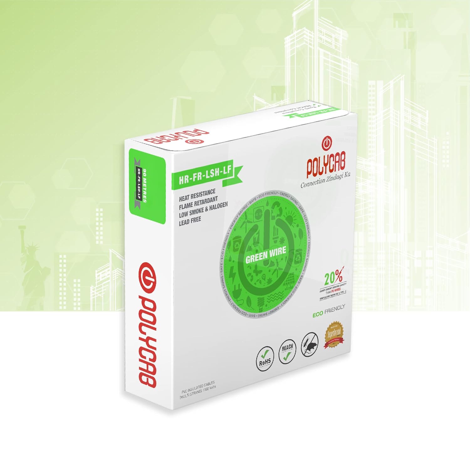 Polycab 0.75 sqmm Green Eco Friendly HR FR LSH LF Electric Wire Yellow 90 m_3