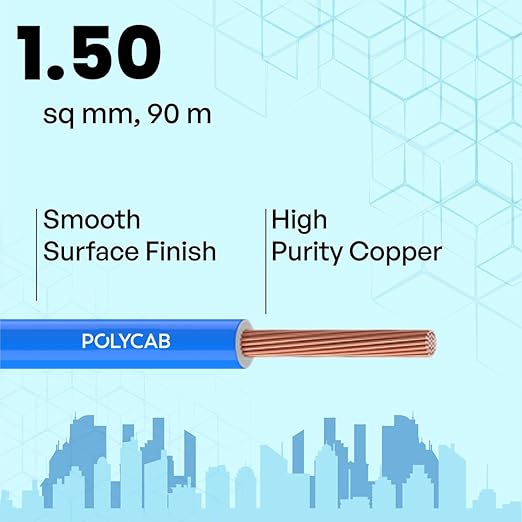 Polycab 1.5 sqmm Green Eco Friendly HR FR LSH LF Electric Wire Blue 90 m_1