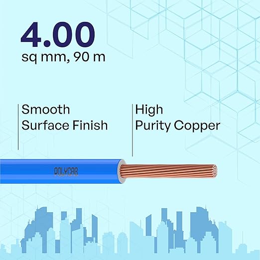 Polycab 4 sqmm Green Eco Friendly HR FR LSH LF Electric Wire Blue 90 m_1