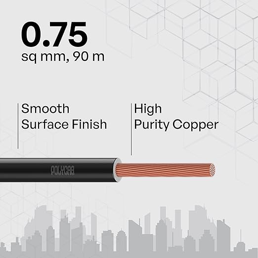 Polycab 0.75 sqmm Green Eco Friendly HR FR LSH LF Electric Wire Black 90 m_1