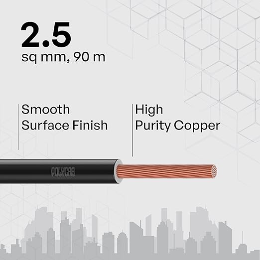 Polycab 2.5 sqmm Green Eco Friendly HR FR LSH LF Electric Wire Black 90 m_1