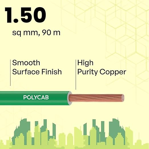 Polycab 1.5 sqmm Green Eco Friendly HR FR LSH LF Electric Wire Green 90 m_1
