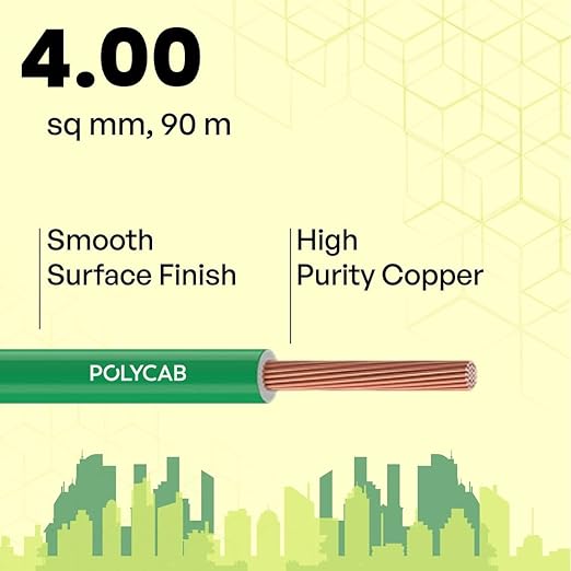 Polycab 4 sqmm Green Eco Friendly HR FR LSH LF Electric Wire Green 90 m_1