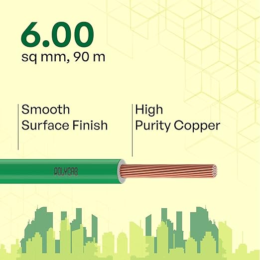 Polycab 6 sqmm Green Eco Friendly HR FR LSH LF Electric Wire Green 90 m_1
