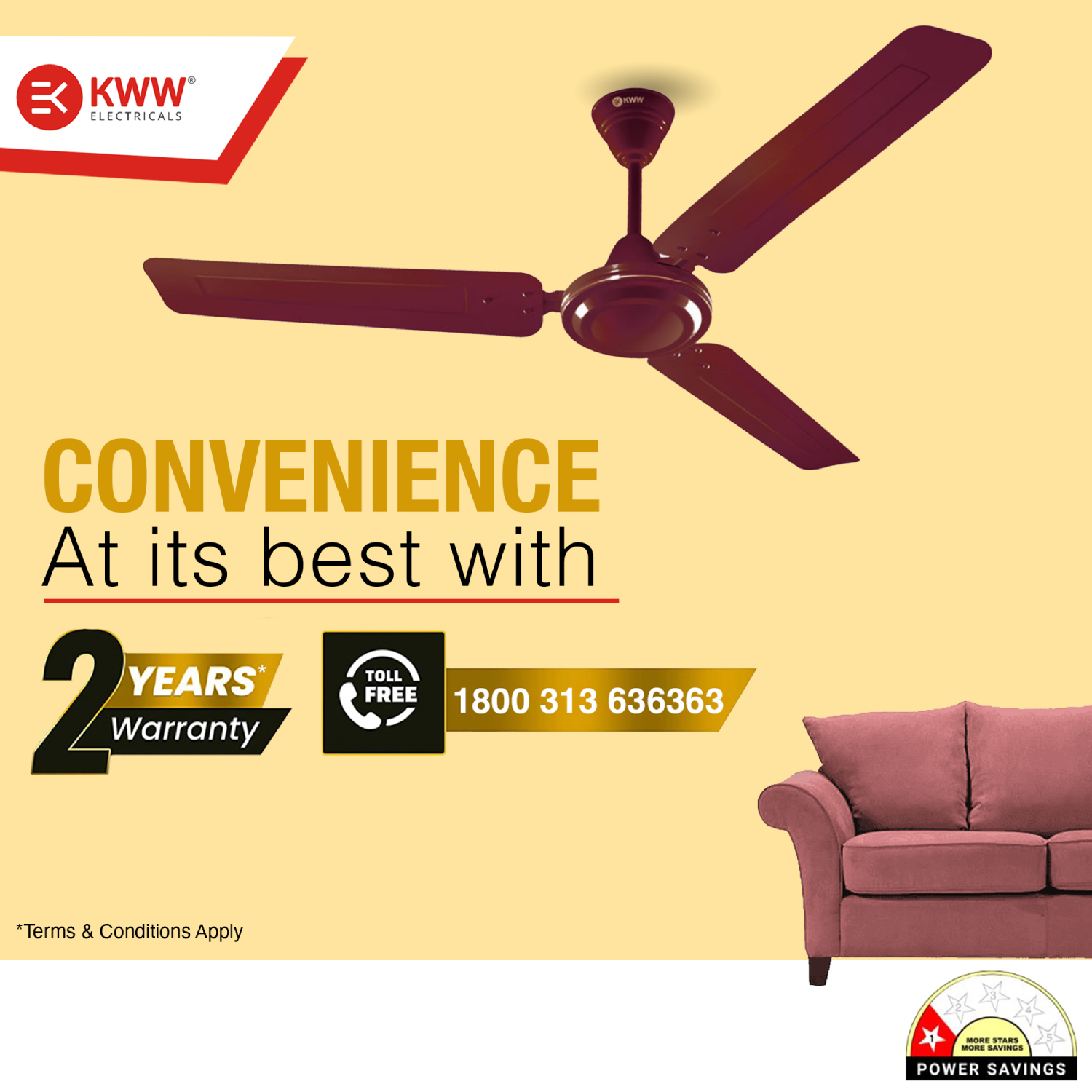 KWW AirVin 1200 mm 3 Blades 52 W Brown Ceiling Fans_3