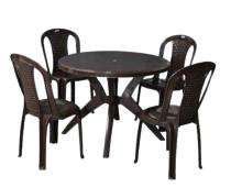 Nilkamal PVC 4 Seater Traditional Dining Table Set Round Season Rust Brown_0