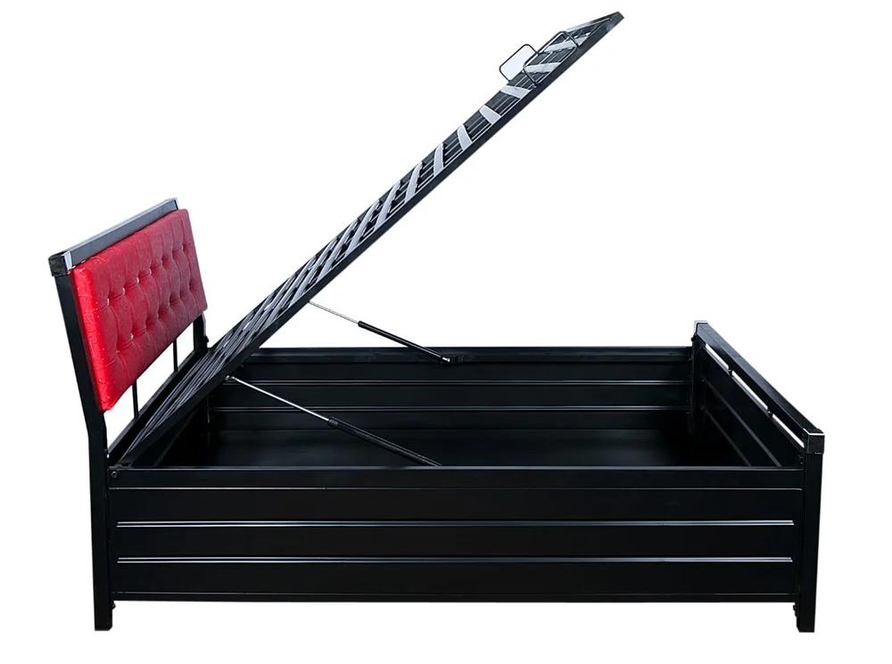 Stainless Steel Non Foldable Queen Bed 6 x 5 ft Black and Red_1
