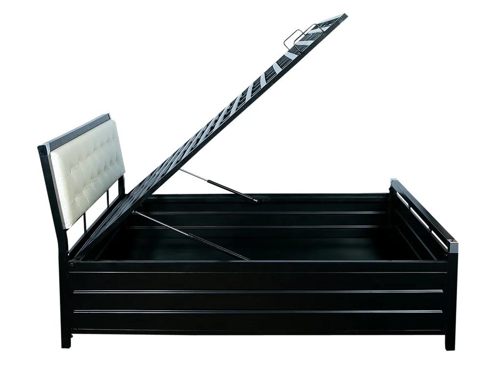 Iron Non Foldable Queen Bed 6 x 5 ft Black and White_1