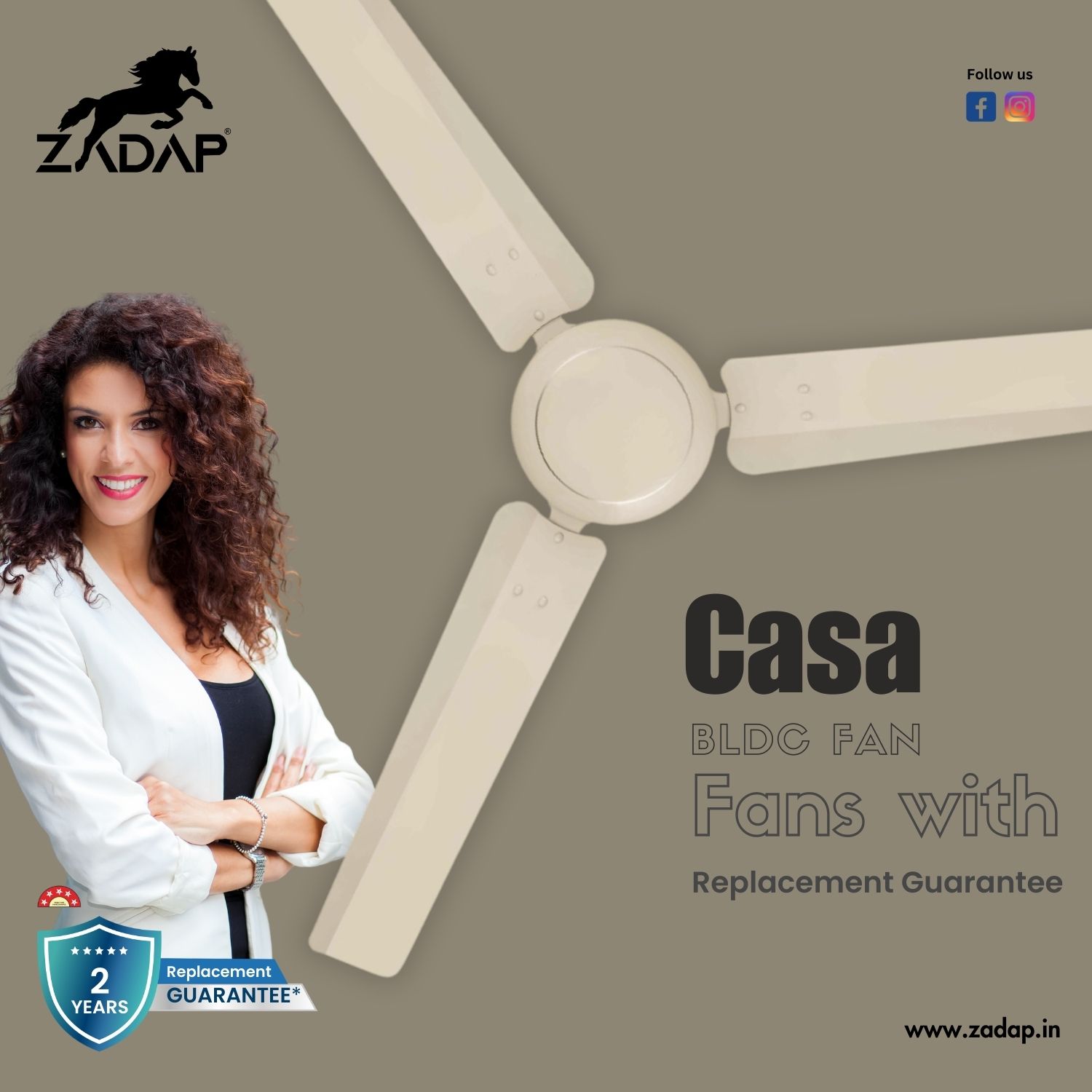 Zadap Casa 1200 mm 3 Blades 30 W Ivory Ceiling Fans_1