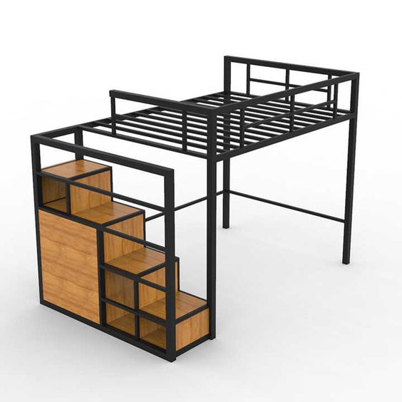 Steel 2 Tier Hostel Bed 77 x 60 x 40 inch Black_1