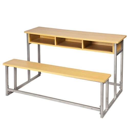 Wood and Steel 3 Seater Student Bench Desk_2
