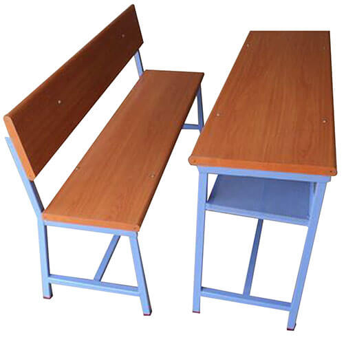 Wood and Steel 3 Seater Student Bench Desk_3