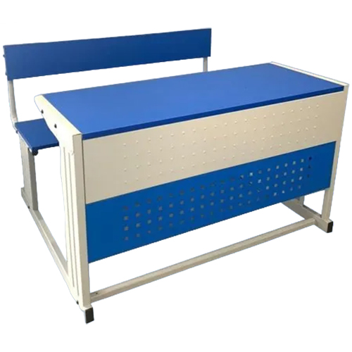 Wood and Steel 3 Seater Student Bench Desk_4