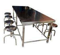 Stainless Steel 8 Seater Canteen Dining Table Fixed Chair Silver_0