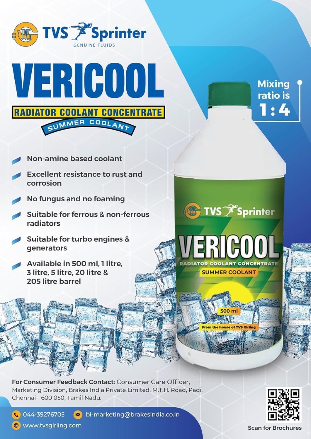 TVS Sprinter Engine Coolant Vericool Concentrate 5 L Plastic Can_3
