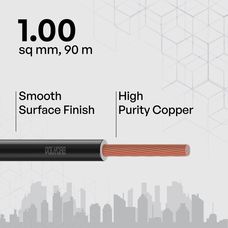 Polycab 1 sqmm Optima+ FRLF Electric Wire Black 90 m_1